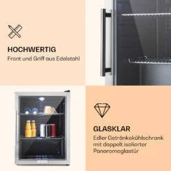 Beersafe XL Kühlschrank 60 Liter 2 Böden Panoramaglastür Edelstahl -Angebote Küchenmaschinen Store 10027672 de 0002 logo