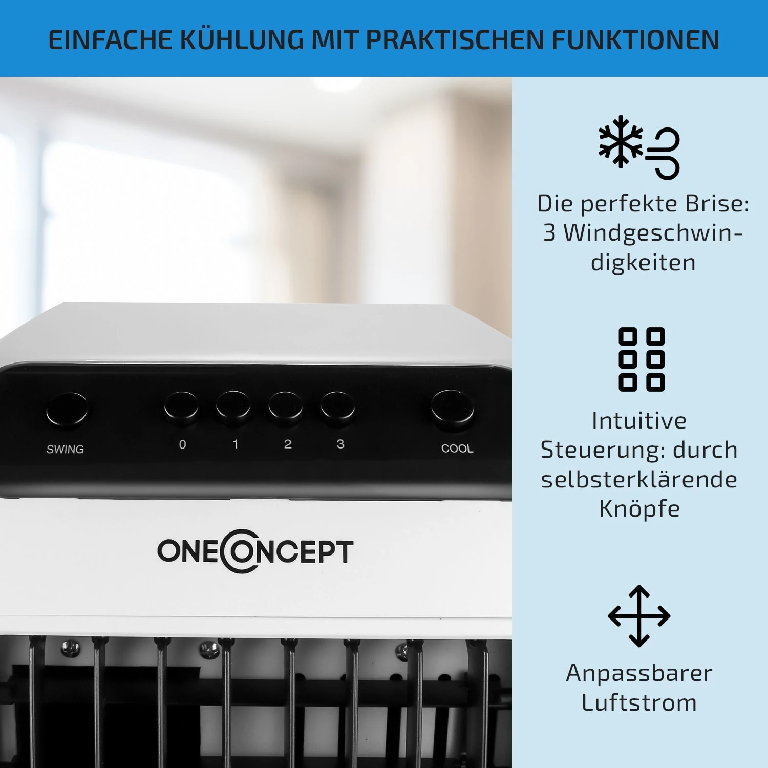 Carribean Blue 3-in-1 Luftkühler 402 M3/h 70 W 4 Ltr Oszillation Mobil 6 Carribean Blue 3-in-1 Luftkühler 402 M3/h 70 W 4 Ltr Oszillation Mobil – Bild 4