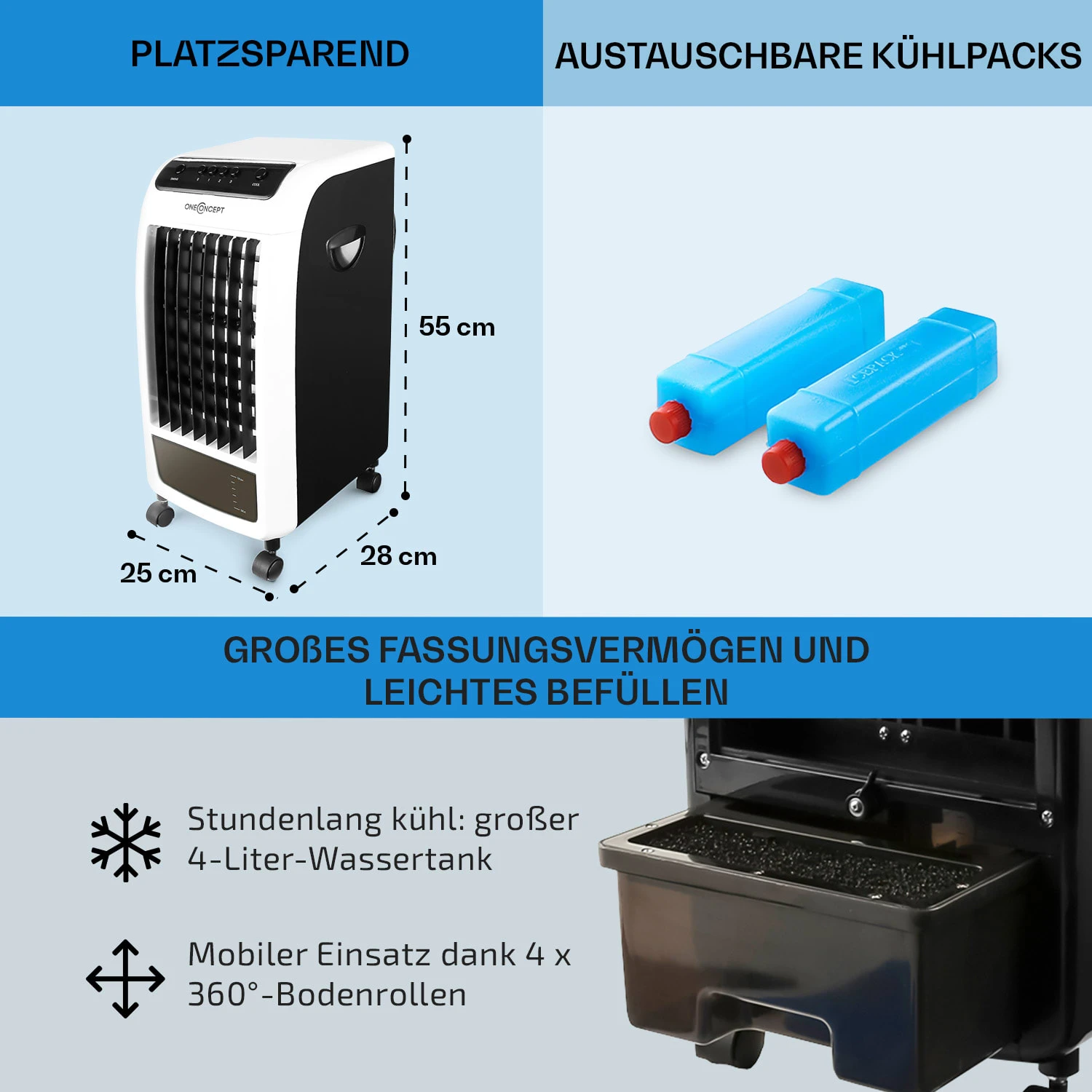 Carribean Blue 3-in-1 Luftkühler 402 M3/h 70 W 4 Ltr Oszillation Mobil 8 Carribean Blue 3-in-1 Luftkühler 402 M3/h 70 W 4 Ltr Oszillation Mobil – Bild 6