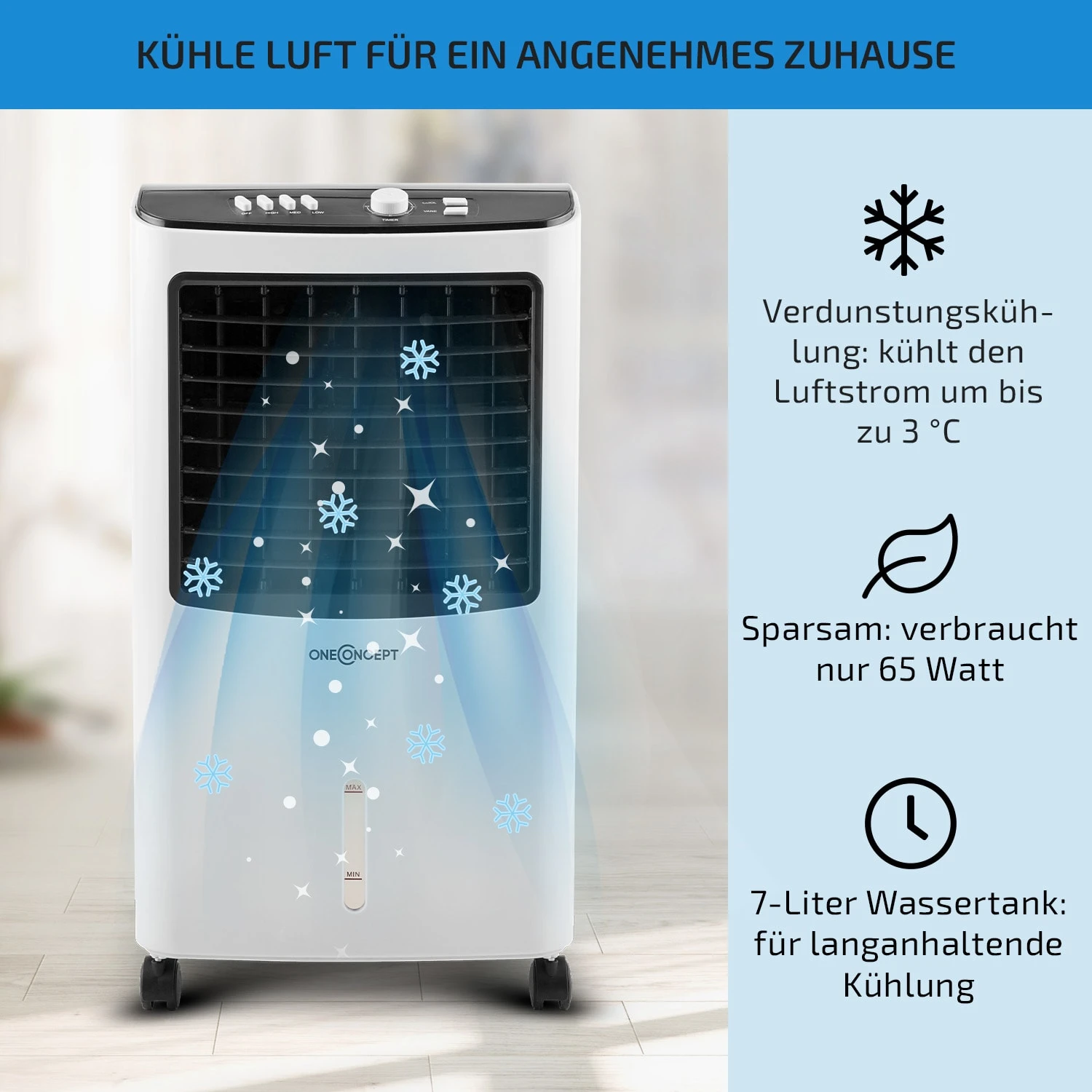 MCH-2 V2 3-in-1 Luftkühler 360 M³/h 65 Watt 7 Ltr Fernbedienung Mobil 4 MCH-2 V2 3-in-1 Luftkühler 360 M³/h 65 Watt 7 Ltr Fernbedienung Mobil – Bild 2