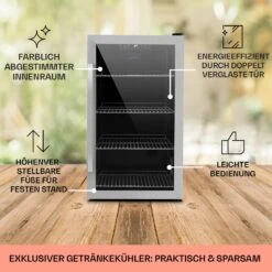 Beersafe 4XL Kühlschrank 124 Liter 4 Böden Panoramaglastür Edelstahl -Angebote Küchenmaschinen Store 10031929 DE 0005 usp