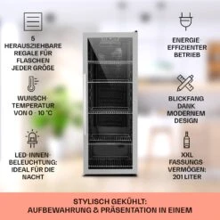 Beersafe 6XL Kühlschrank 201 Liter 5 Böden Panoramaglastür Edelstahl -Angebote Küchenmaschinen Store 10031930 de 0002 usp