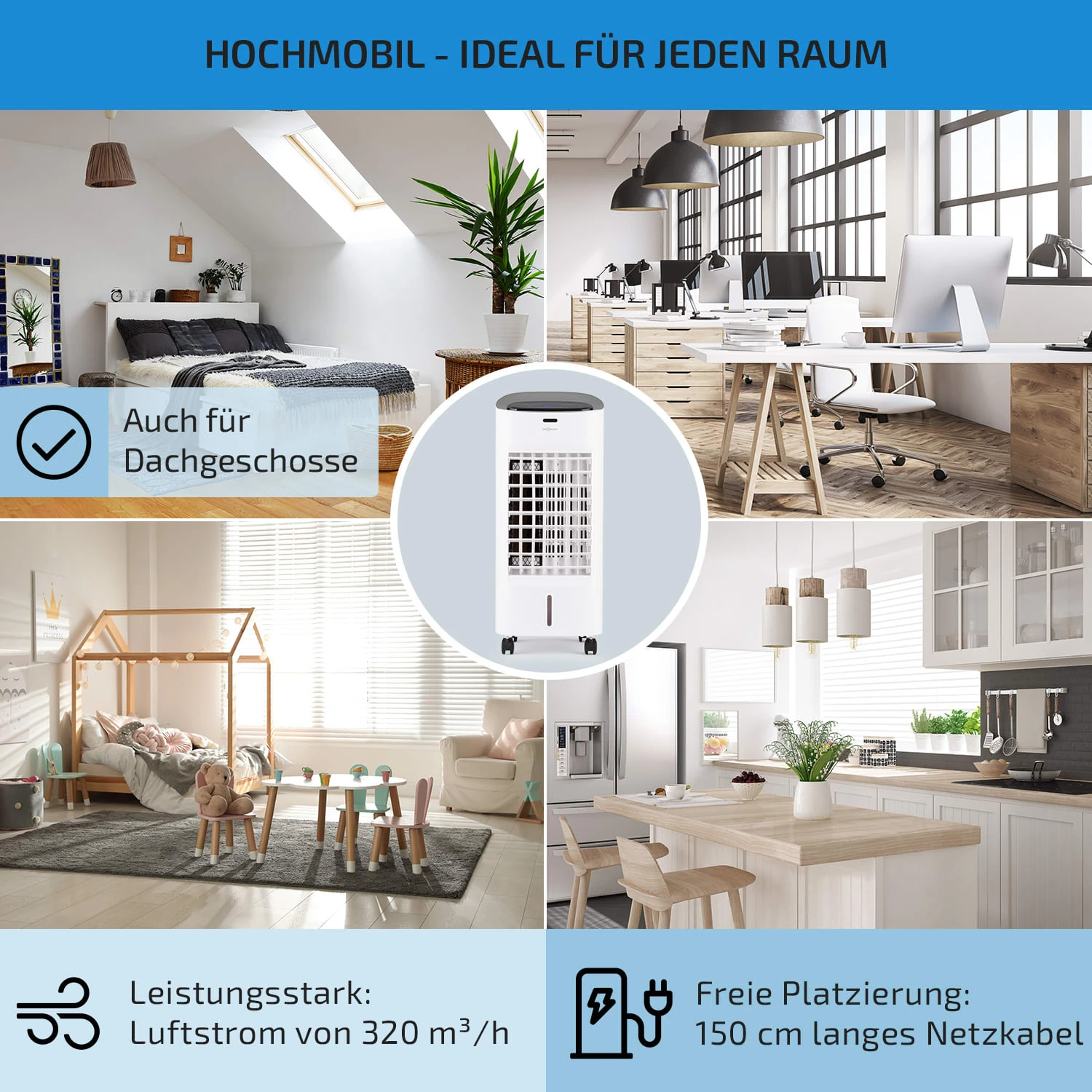 Coolster 4-in-1-Luftkühler 320 M³/h 60 W 4 Ltr Fernbedienung Mobil 7 Coolster 4-in-1-Luftkühler 320 M³/h 60 W 4 Ltr Fernbedienung Mobil – Bild 5