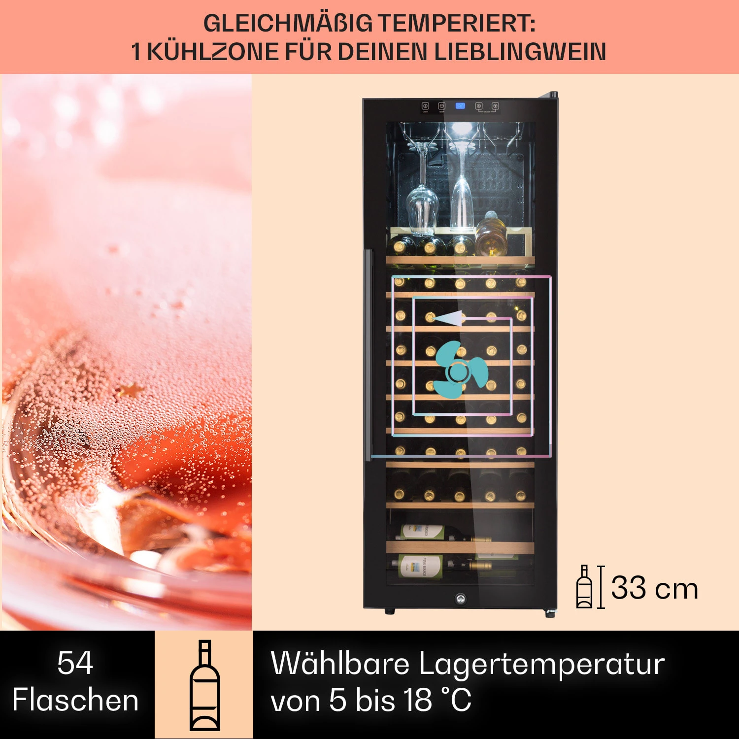 Barossa 54 Uno Weinkühlschrank 155 L 54 Flaschen Glastür Touch LED 5 Barossa 54 Uno Weinkühlschrank 155 L 54 Flaschen Glastür Touch LED – Bild 3