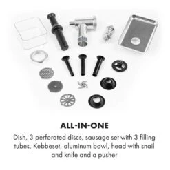 Mett Max Elektrischer Fleischwolf 600W Kupfermotor Aluminium -Angebote Küchenmaschinen Store 10034244 yy 0006 logo Klarstein Mett Max elektrischer Fleischwolf grau