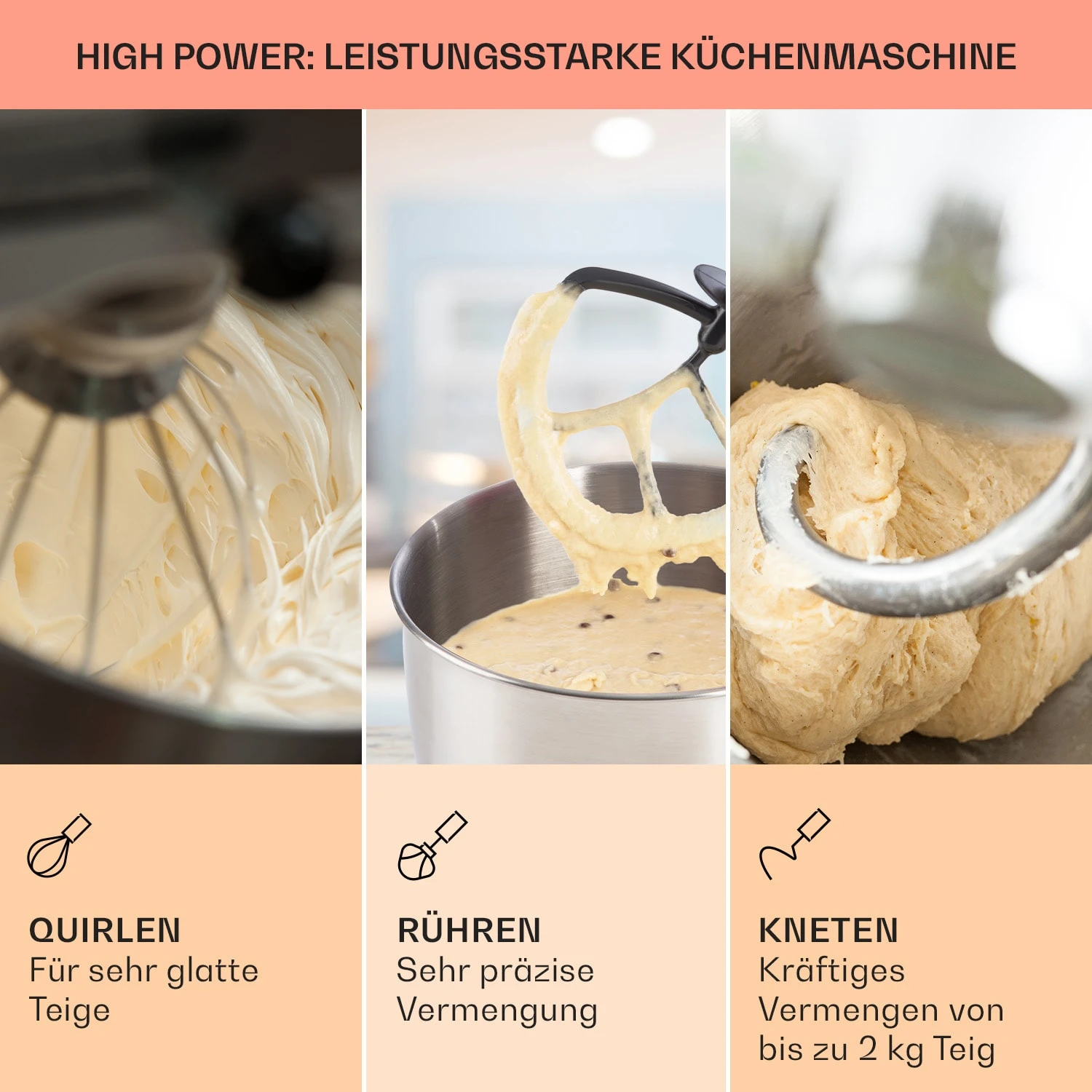 Bella Elegance Küchenmaschine 2000W 2,7PS 5,2 Ltr Edelstahl BPA-frei 4 Bella Elegance Küchenmaschine 2000W 2,7PS 5,2 Ltr Edelstahl BPA-frei – Bild 2