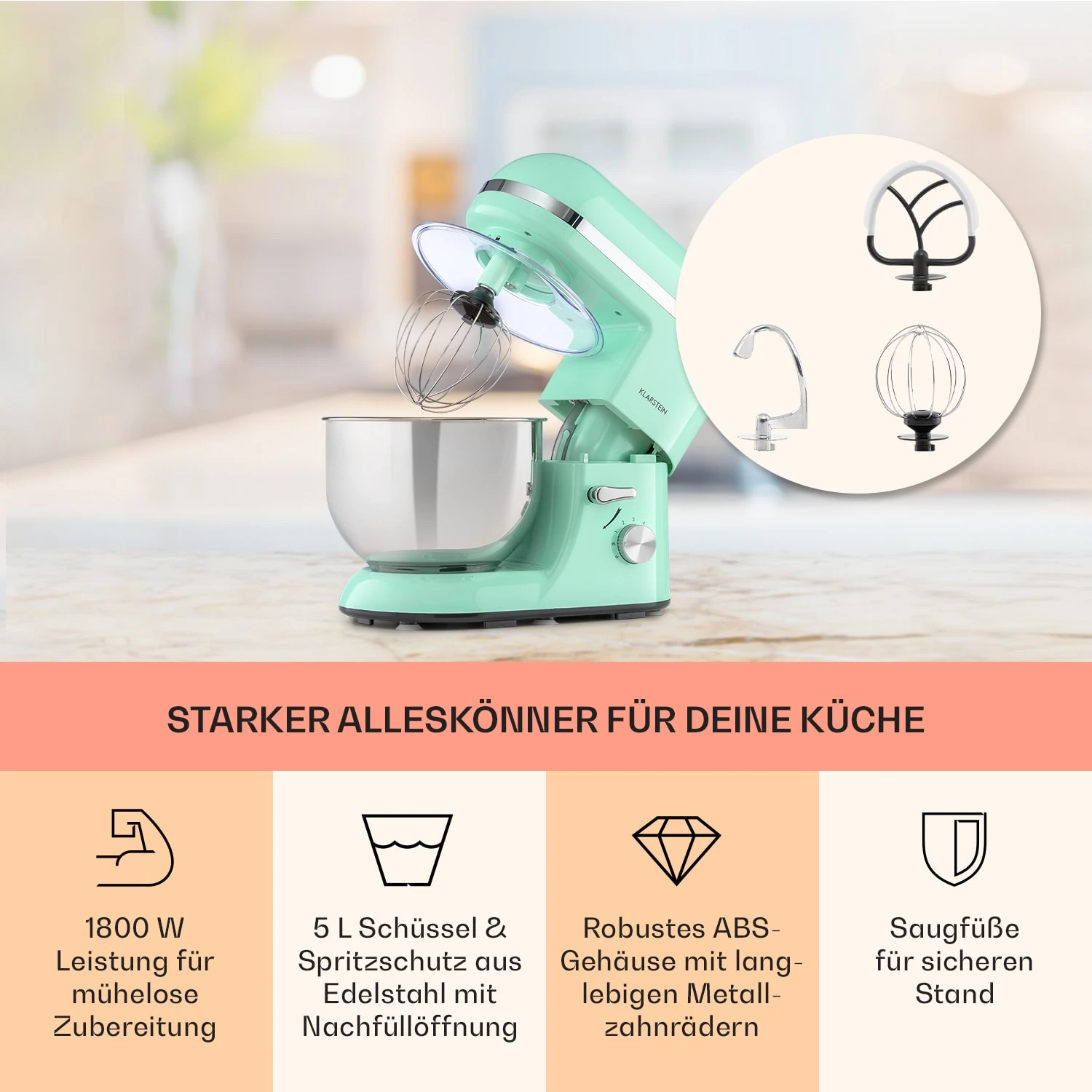 Bella Elegance Küchenmaschine 2000W 2,7PS 5,2 Ltr Edelstahl BPA-frei 5 Bella Elegance Küchenmaschine 2000W 2,7PS 5,2 Ltr Edelstahl BPA-frei – Bild 3