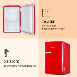 Audrey Retro-Kühlschrank 70 Liter 3 Regale 2 Türfächer Innenbeleuchtung -Angebote Küchenmaschinen Store 10039692 de 0004 logo