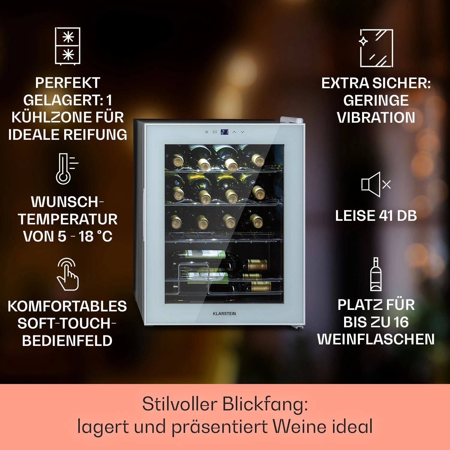 Shiraz 16 Quartz Weinkühlschrank 42l Touch-Bedienfeld 160 W 5-18 °C 4 Shiraz 16 Quartz Weinkühlschrank 42l Touch-Bedienfeld 160 W 5-18 °C – Bild 2