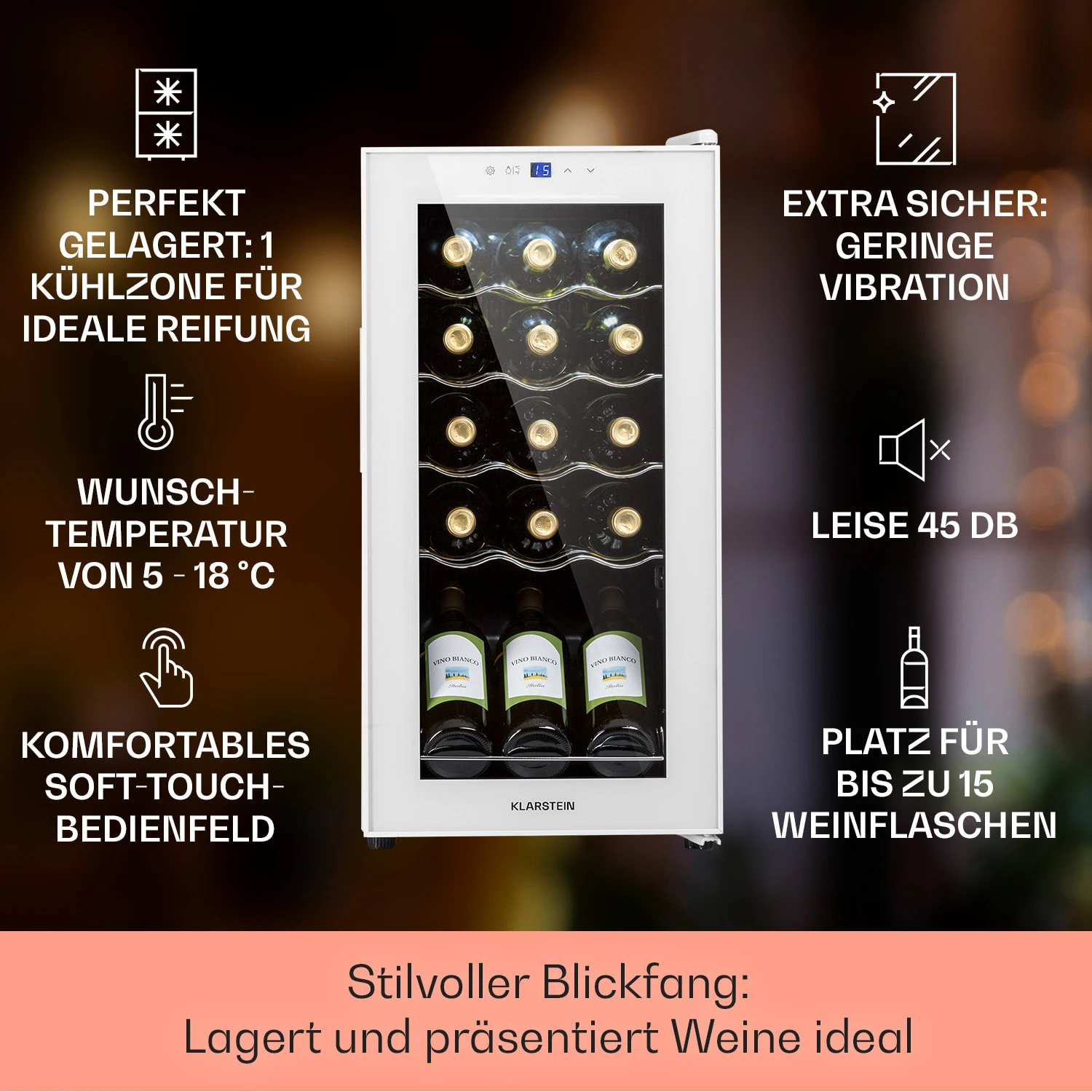 Shiraz 15 Slim Uno Weinkühlschrank 44l Touch-Bedienfeld 5-18°C 4 Shiraz 15 Slim Uno Weinkühlschrank 44l Touch-Bedienfeld 5-18°C – Bild 2