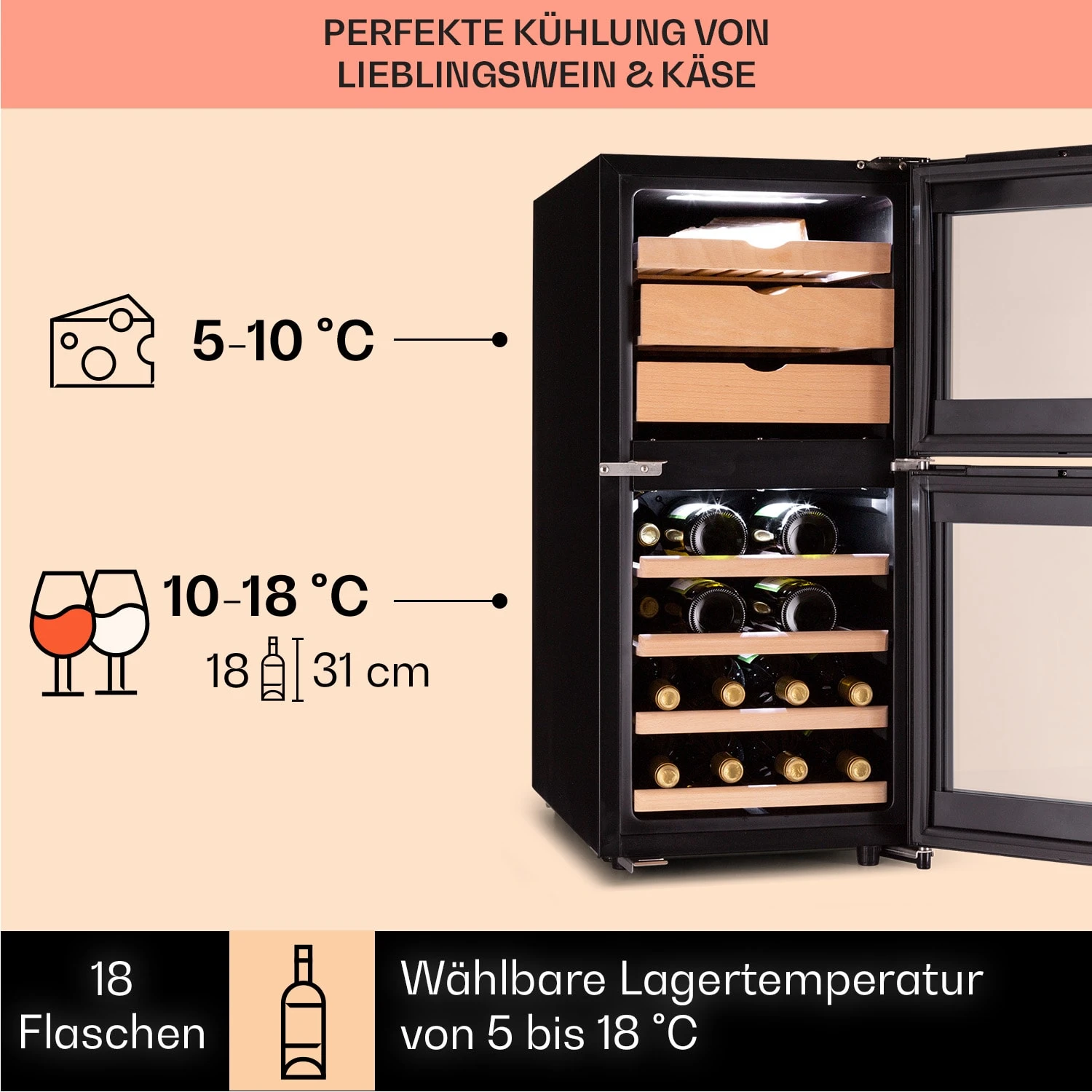 El Dorado 89 Käse & Weinkühlschrank 2 Zonen Touch 89L LED 6 El Dorado 89 Käse & Weinkühlschrank 2 Zonen Touch 89L LED – Bild 4
