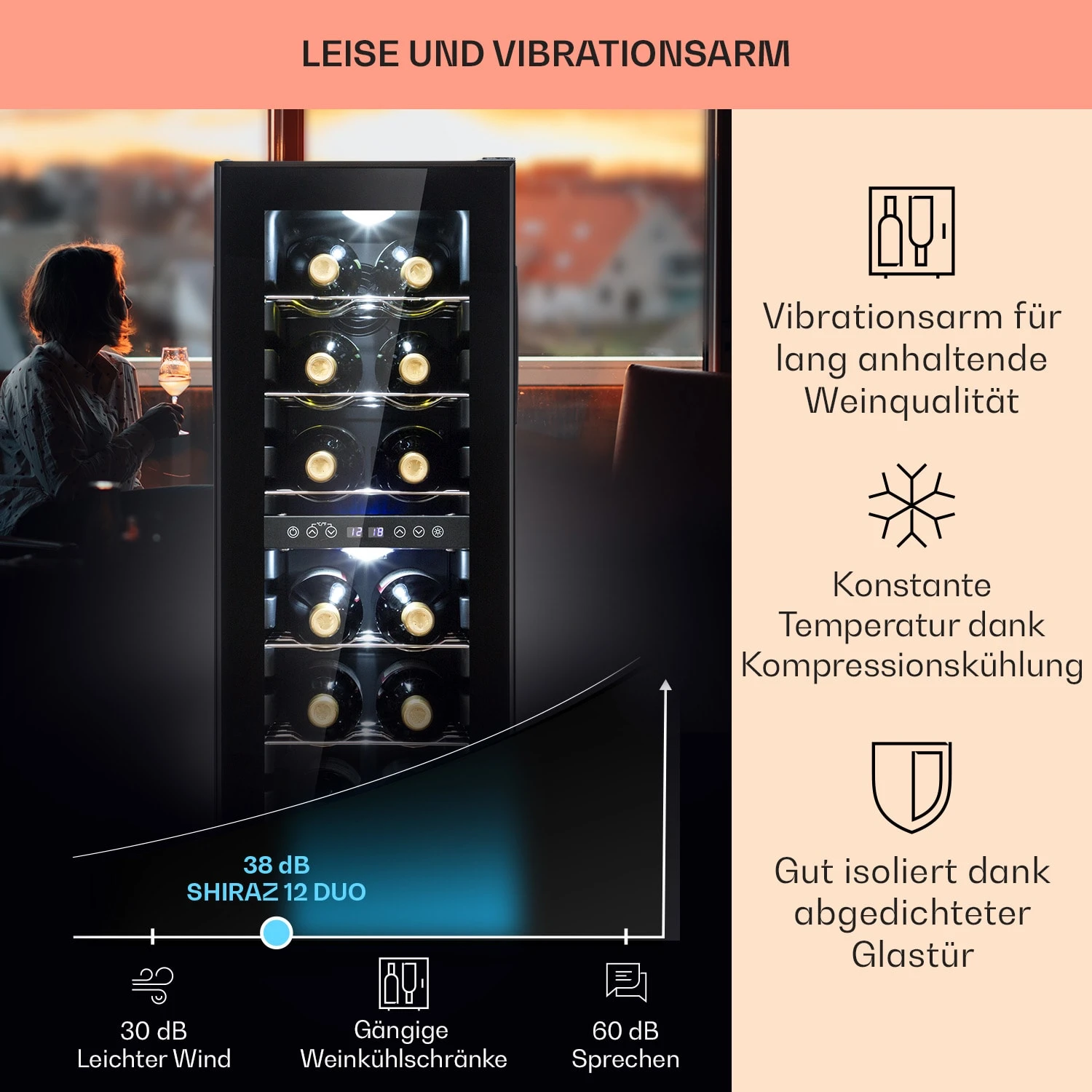 Shiraz 12 Duo Weinkühlschrank 2 Zonen 42L/12 Flaschen 5-12 / 12-18 °C Touch 6 Shiraz 12 Duo Weinkühlschrank 2 Zonen 42L/12 Flaschen 5-12 / 12-18 °C Touch – Bild 4