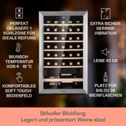 Vinamour 32 Uno Weinkühlschrank 1 Zone 95 L / 36 Flaschen 4-18°C Touch -Angebote Küchenmaschinen Store 10041393 de 0002 usp