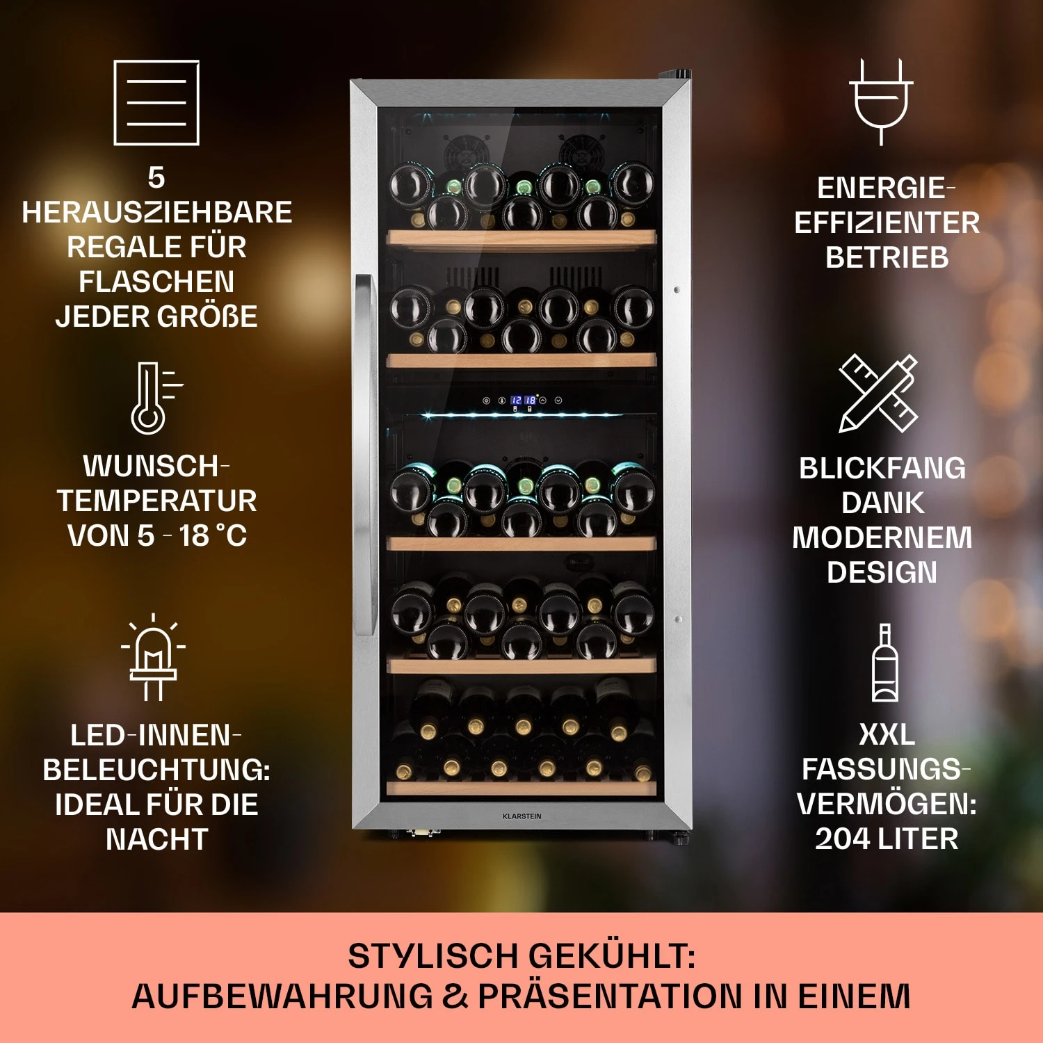 Vinamour 66 Duo Weinkühlschrank 2 Zonen 204 L/79 Flaschen 5-18°C Touch 4 Vinamour 66 Duo Weinkühlschrank 2 Zonen 204 L/79 Flaschen 5-18°C Touch – Bild 2