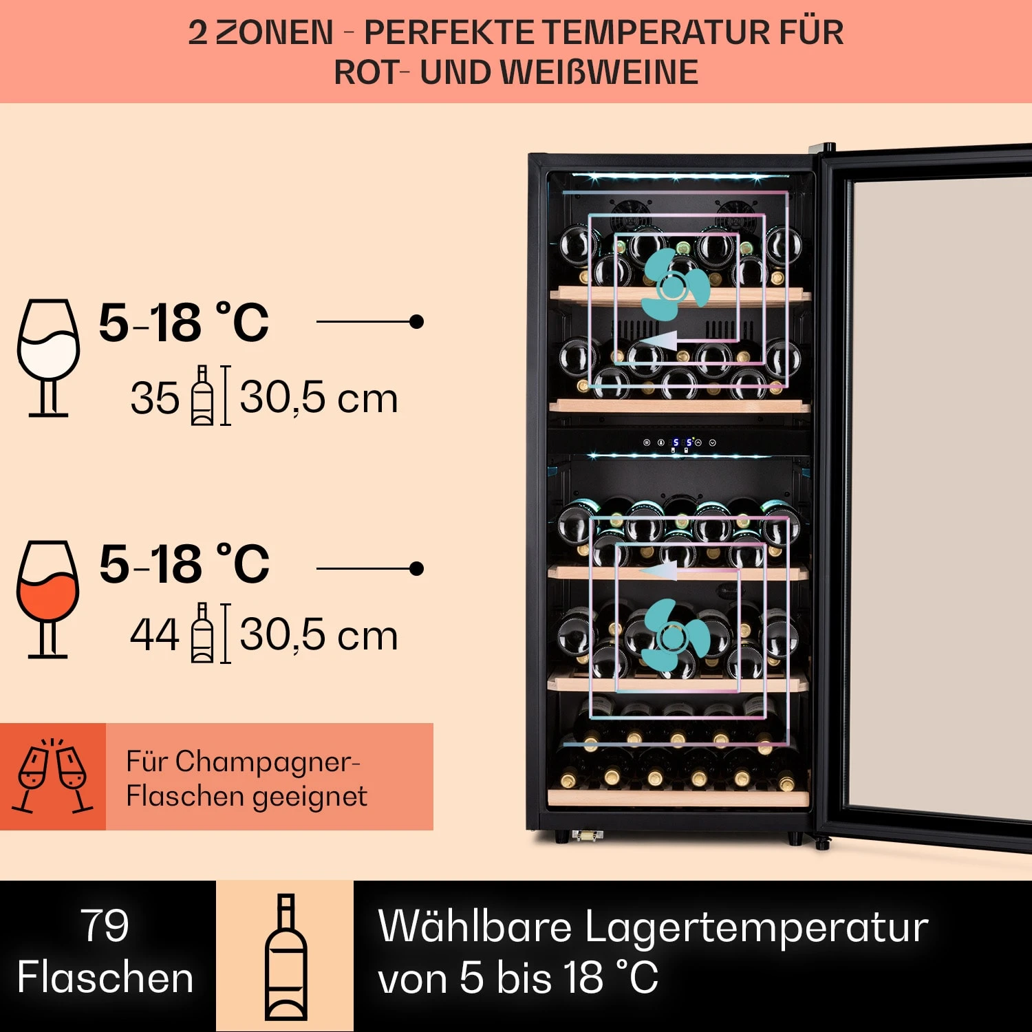 Vinamour 66 Duo Weinkühlschrank 2 Zonen 204 L/79 Flaschen 5-18°C Touch 5 Vinamour 66 Duo Weinkühlschrank 2 Zonen 204 L/79 Flaschen 5-18°C Touch – Bild 3