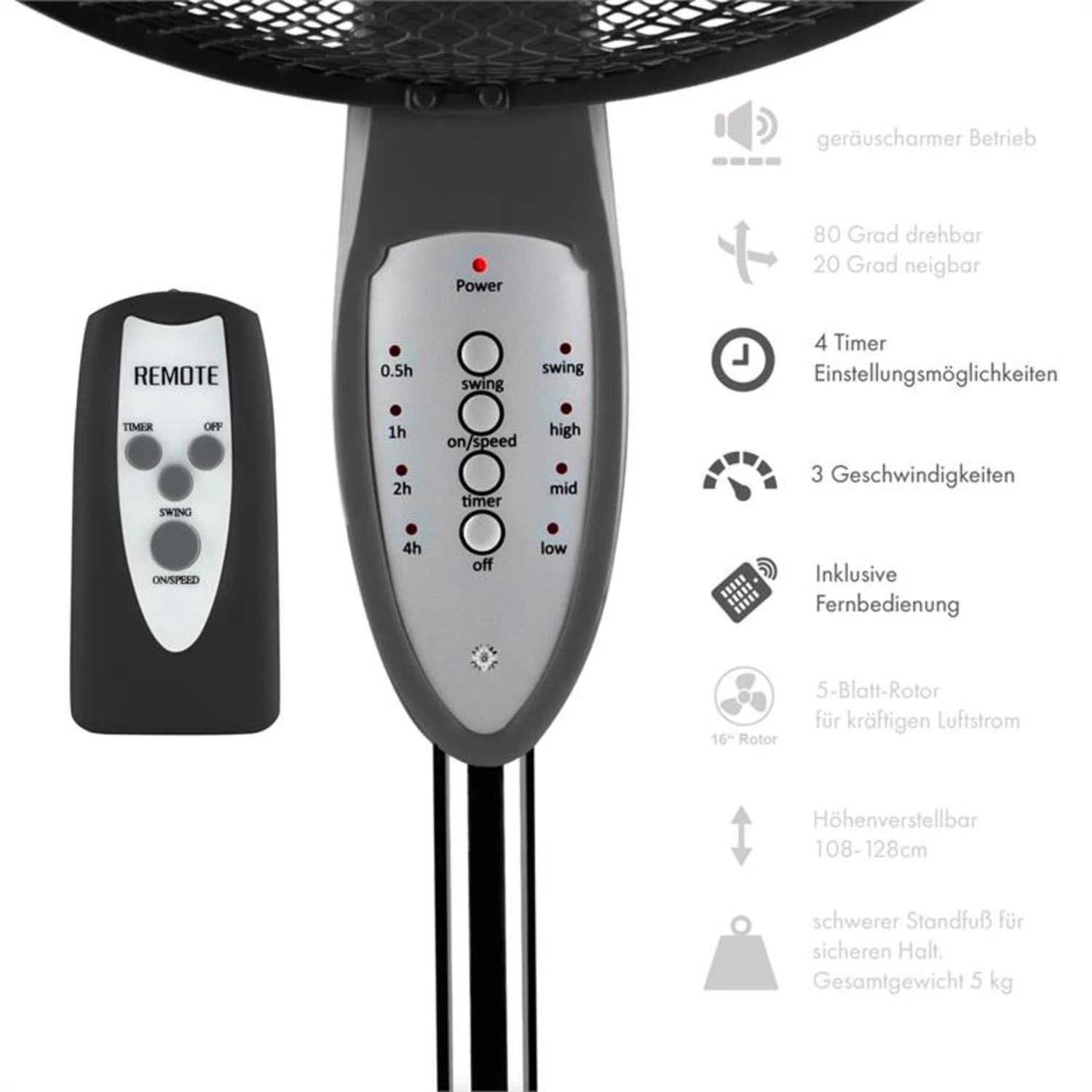 Summerjam Standventilator 2er-Set Standlüfter 50W 3 Stufen Grau 5 Summerjam Standventilator 2er-Set Standlüfter 50W 3 Stufen Grau – Bild 3