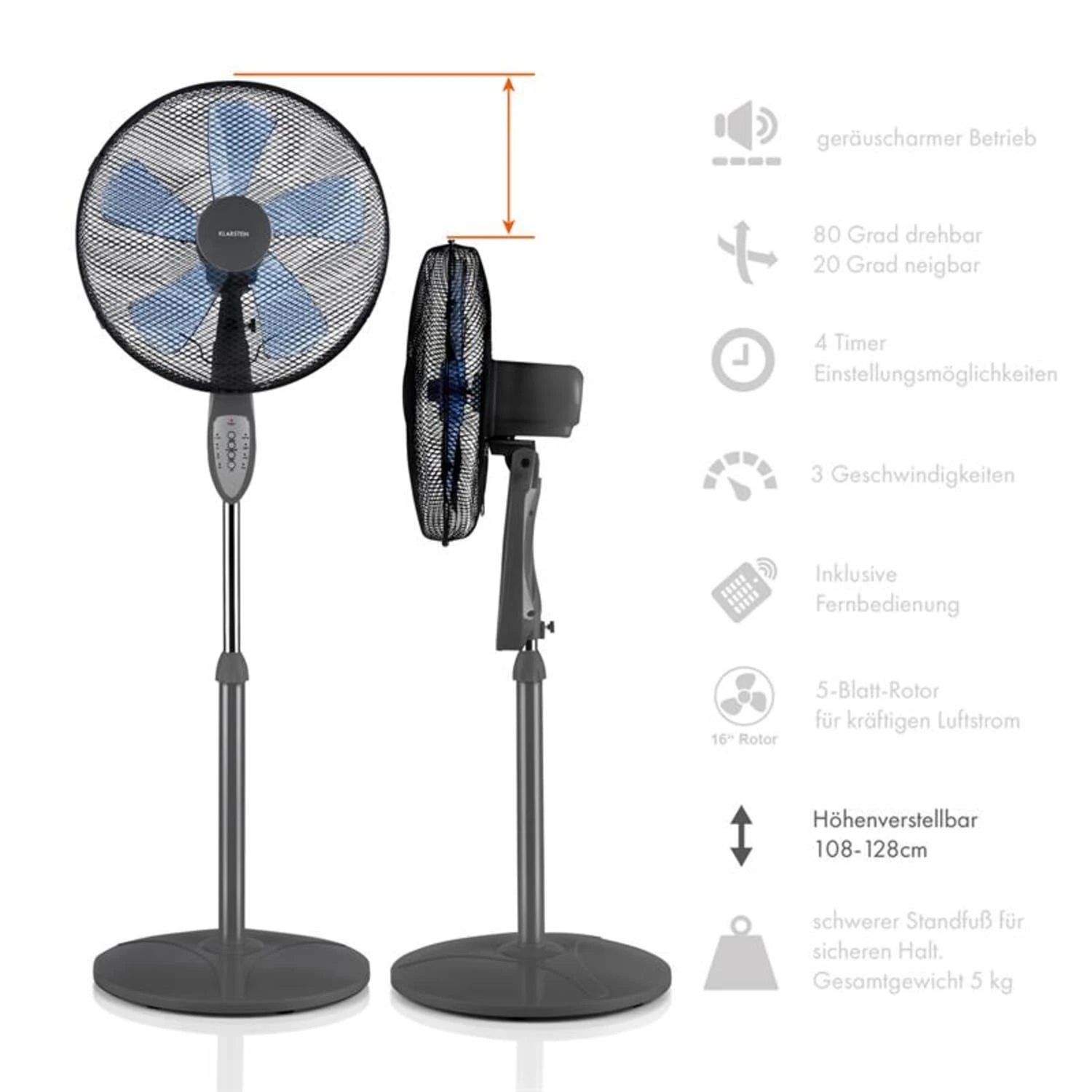 Summerjam Standventilator 2er-Set Standlüfter 50W 3 Stufen Grau 6 Summerjam Standventilator 2er-Set Standlüfter 50W 3 Stufen Grau – Bild 4